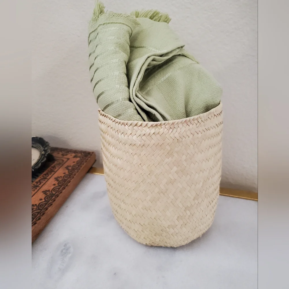 Authentic African Black Soap with Green Towel Woven Straw Basket Fair Trade